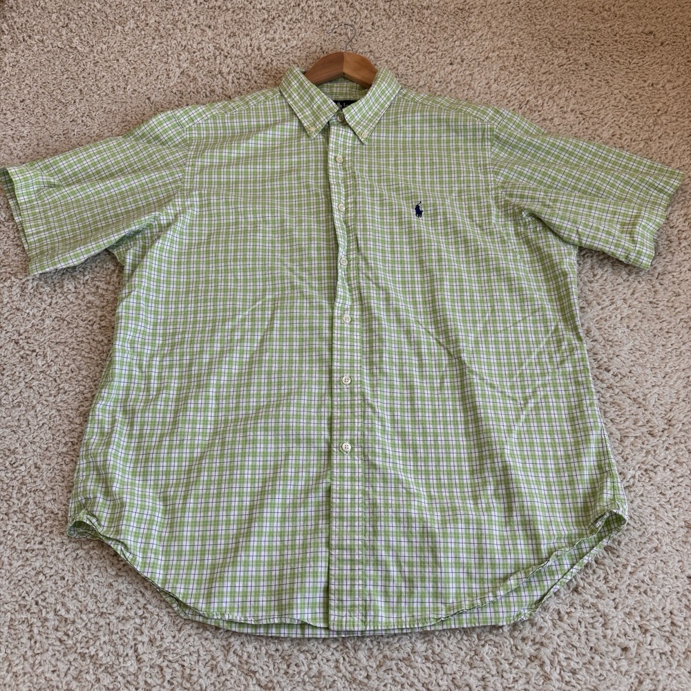 Ralph Lauren Button Down Shirt Mens XL Green Plaid Excellent Classic Fit SS
